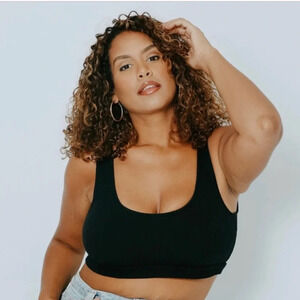 Klassy Network Henley cropped bra top scoop neck ribbed Black Size XS